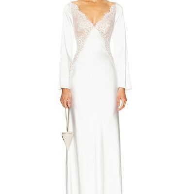 self-portrait x Christopher Kane Lace Satin Long Sleeve Maxi Dress