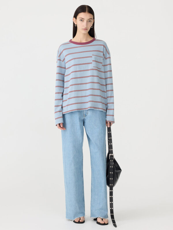 BASSIKE Stripe Boxy Pocket Long Sleeve T-Shirt