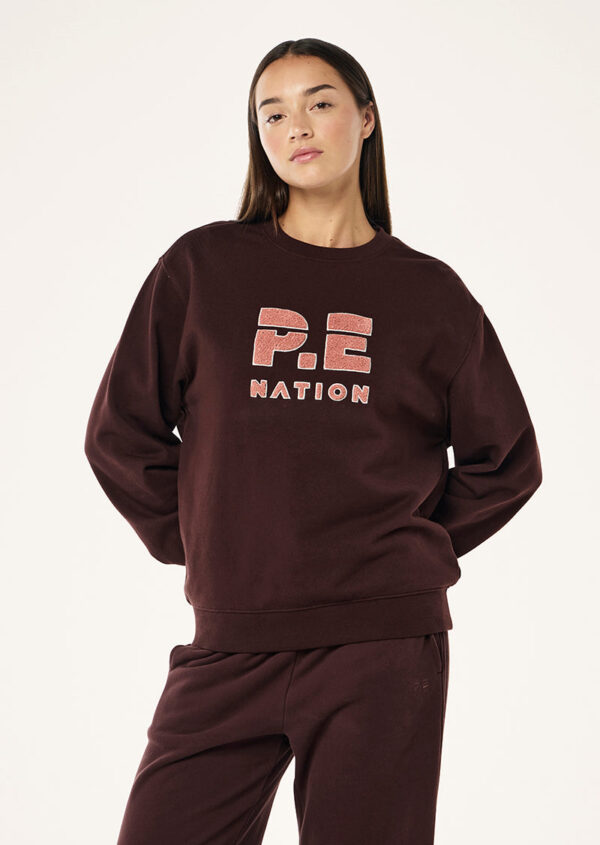 P.E Nation Heads Up Boucle Sweat In Mahogany