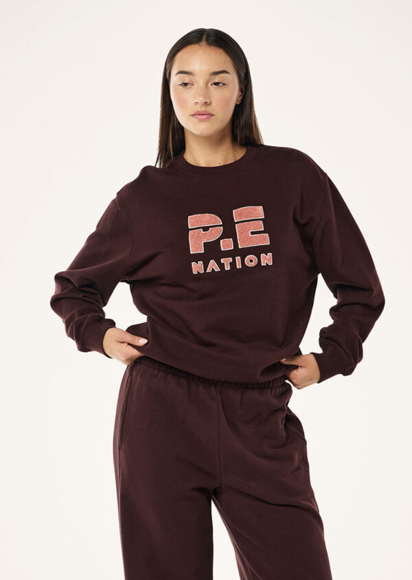 P.E Nation Heads Up Boucle Sweat In Mahogany - Image 3