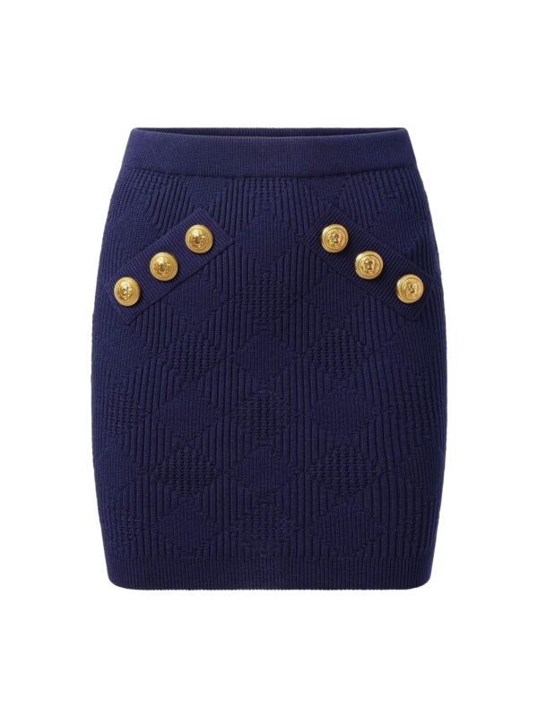 Balmain 6 Button Vichy Knit Short Skirt in Midnight Blue - Image 2