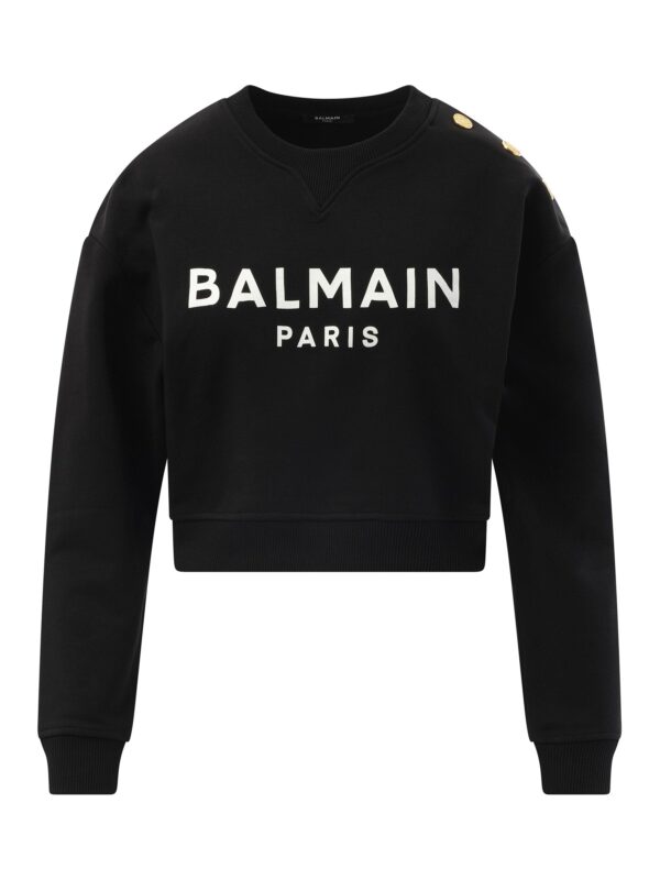 Balmain 3 Button Balmain Printed Sweatshirt in Black/White - Image 2