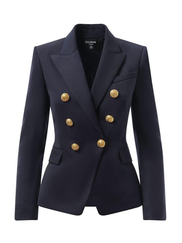 Balmain 6 BTN Wool Jacket in Navy - Image 2