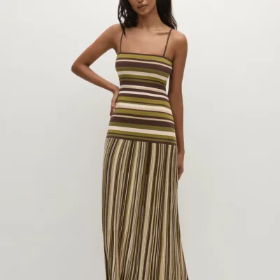 FAITHFULL Essenia Knit Dress Espresso Pine Stripe