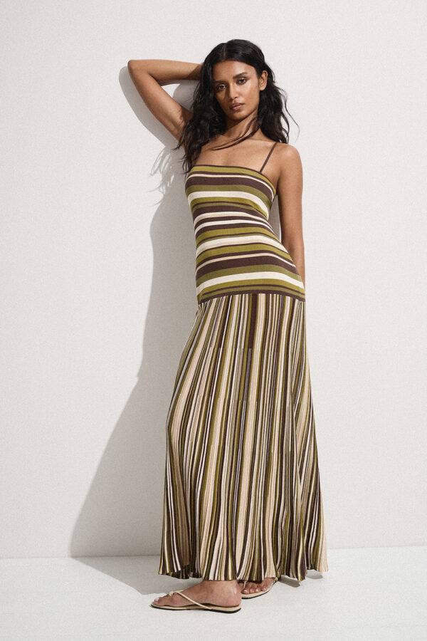 FAITHFULL Essenia Knit Dress Espresso Pine Stripe