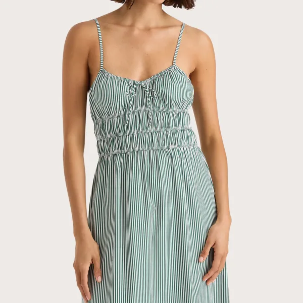 FAITHFULL Marianne Midi Dress Green Stripe