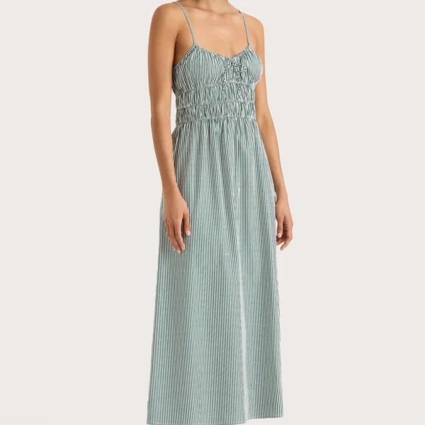 FAITHFULL Marianne Midi Dress Green Stripe