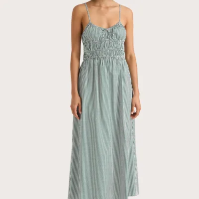 FAITHFULL Marianne Midi Dress Green Stripe