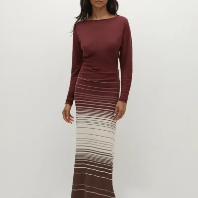 Idun Maxi Dress Accordion Stripe Bordeaux