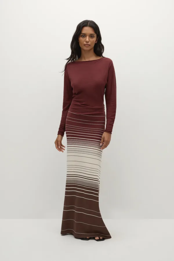 Idun Maxi Dress Accordion Stripe Bordeaux