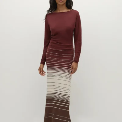 Idun Maxi Dress Accordion Stripe Bordeaux