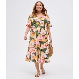 Linen Blend Print Dress