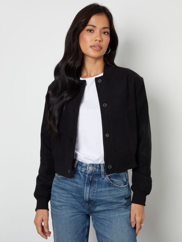 Threadbare Black Brushed Cropped Bomber Jacket