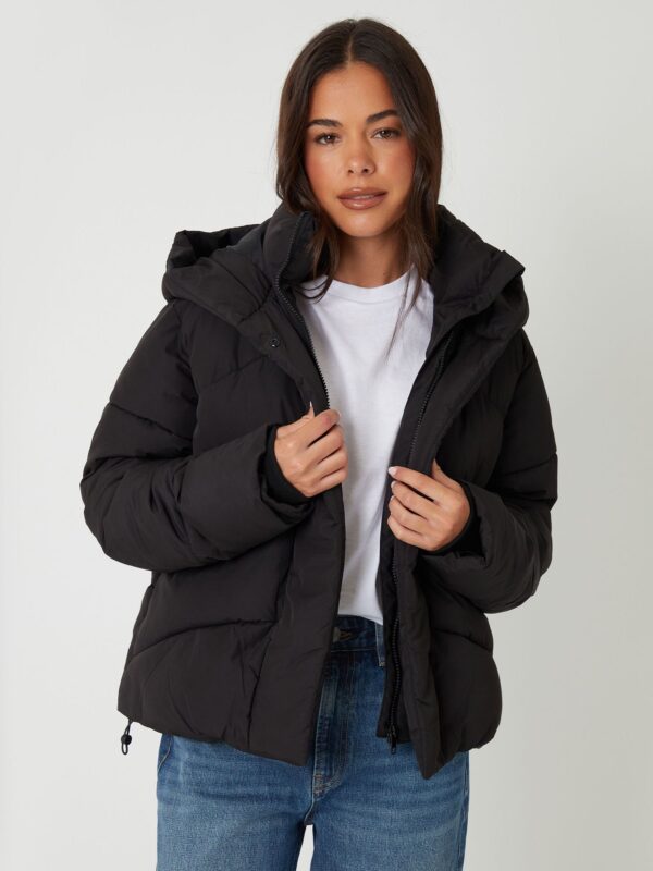 Threadbare Black Hooded Double Collar Puffer Jacket