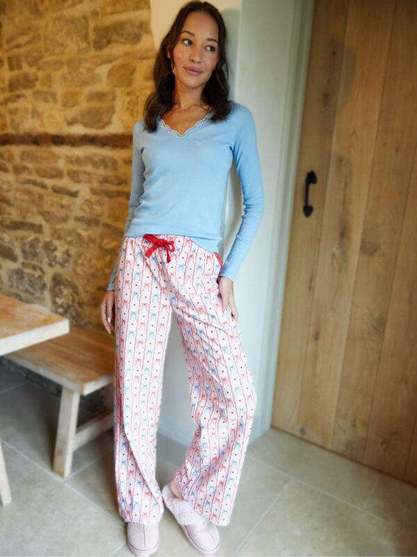 Threadbare Blue 100% Cotton Lace V-Neck Printed Pyjamas Set