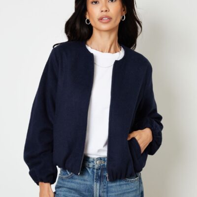 Threadbare Blue Brushed Bubble Hem Bomber Jacket