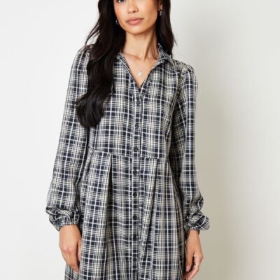 Threadbare Blue Check Mini Shirt Dress