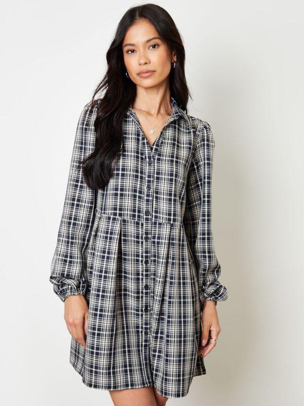 Threadbare Blue Check Mini Shirt Dress