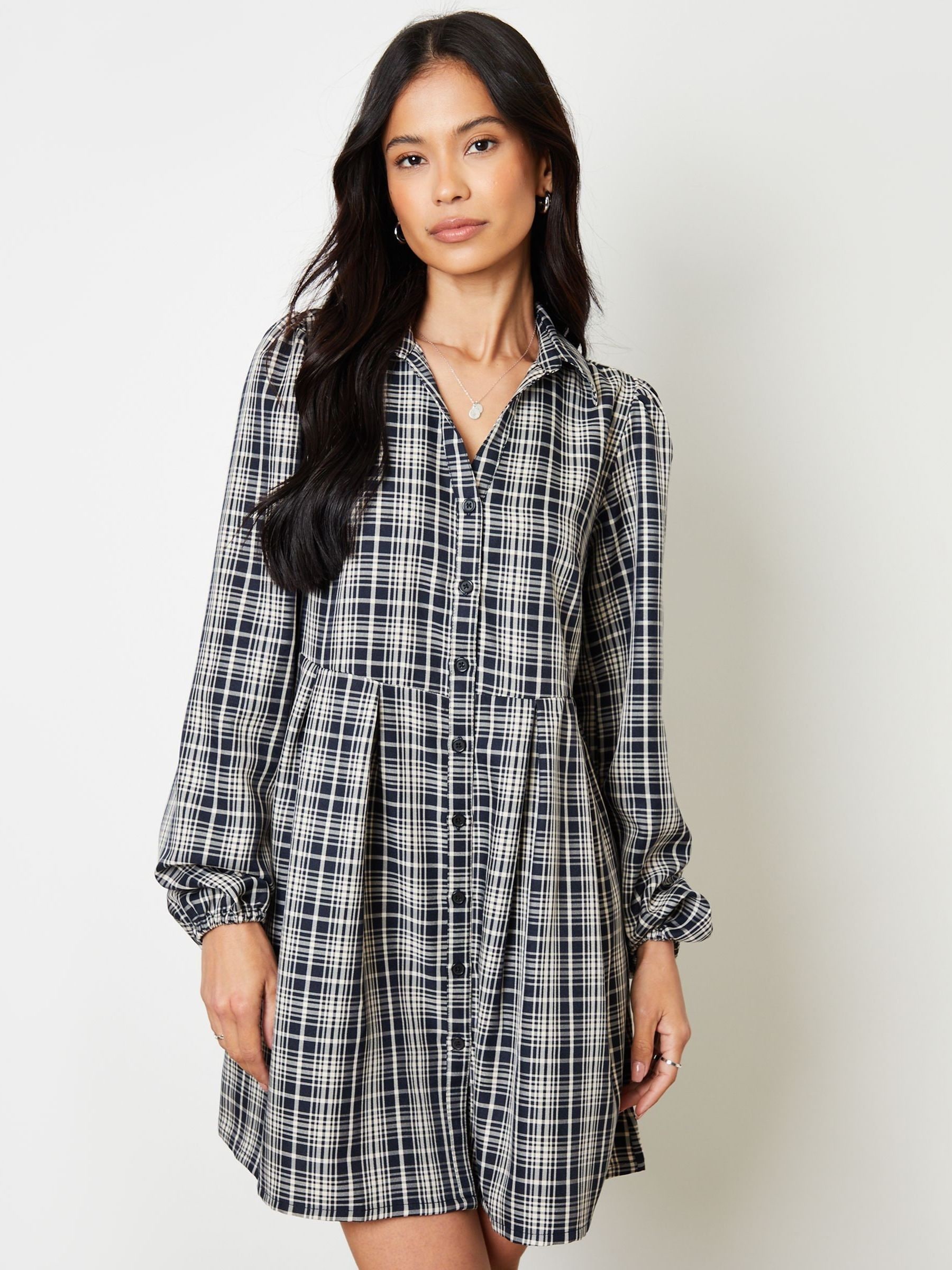 Threadbare Blue Check Mini Shirt Dress Threadbare Blue Check Mini Shirt Dress