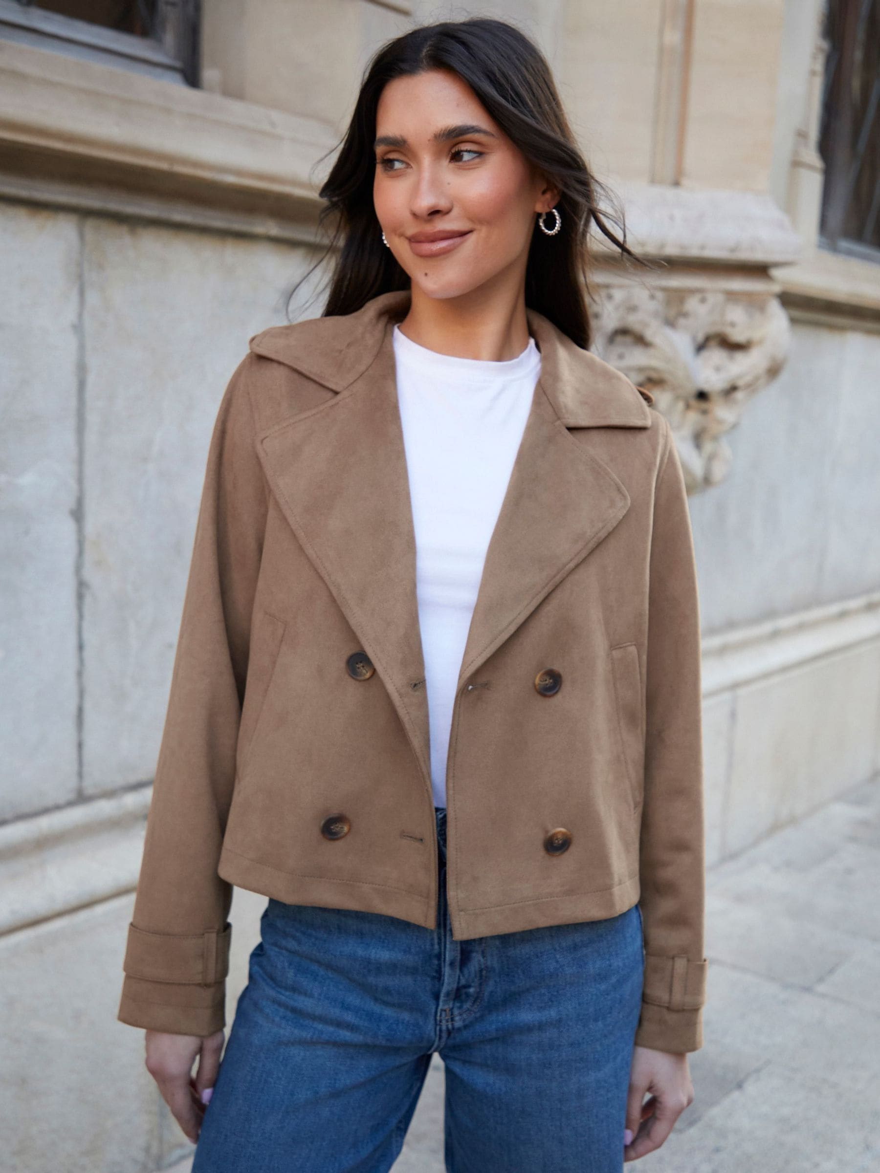 Threadbare Brown Suedette Cropped Trench Jacket Threadbare Brown Suedette Cropped Trench Jacket