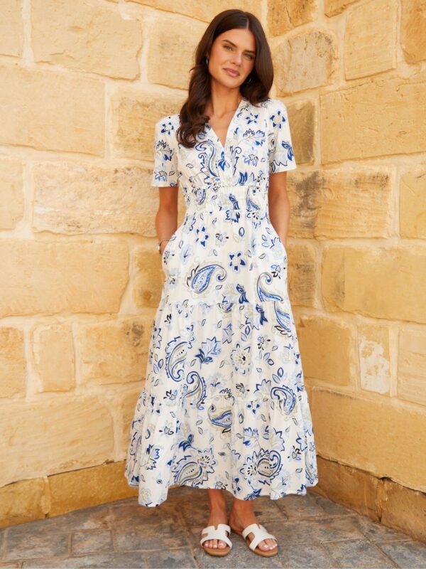 Threadbare Cream 100% Cotton Tiered Jersey Poplin Mix Maxi Dress
