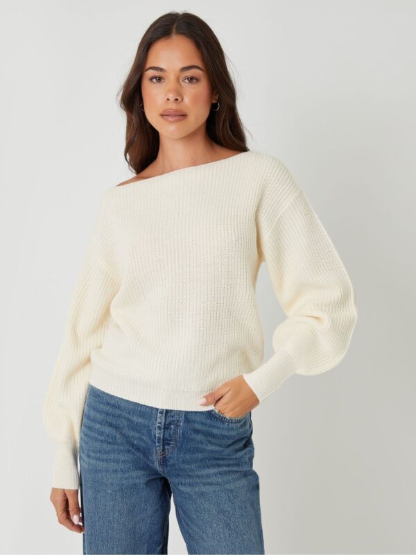Threadbare Cream Chunky Knit Slash Neck Jumper