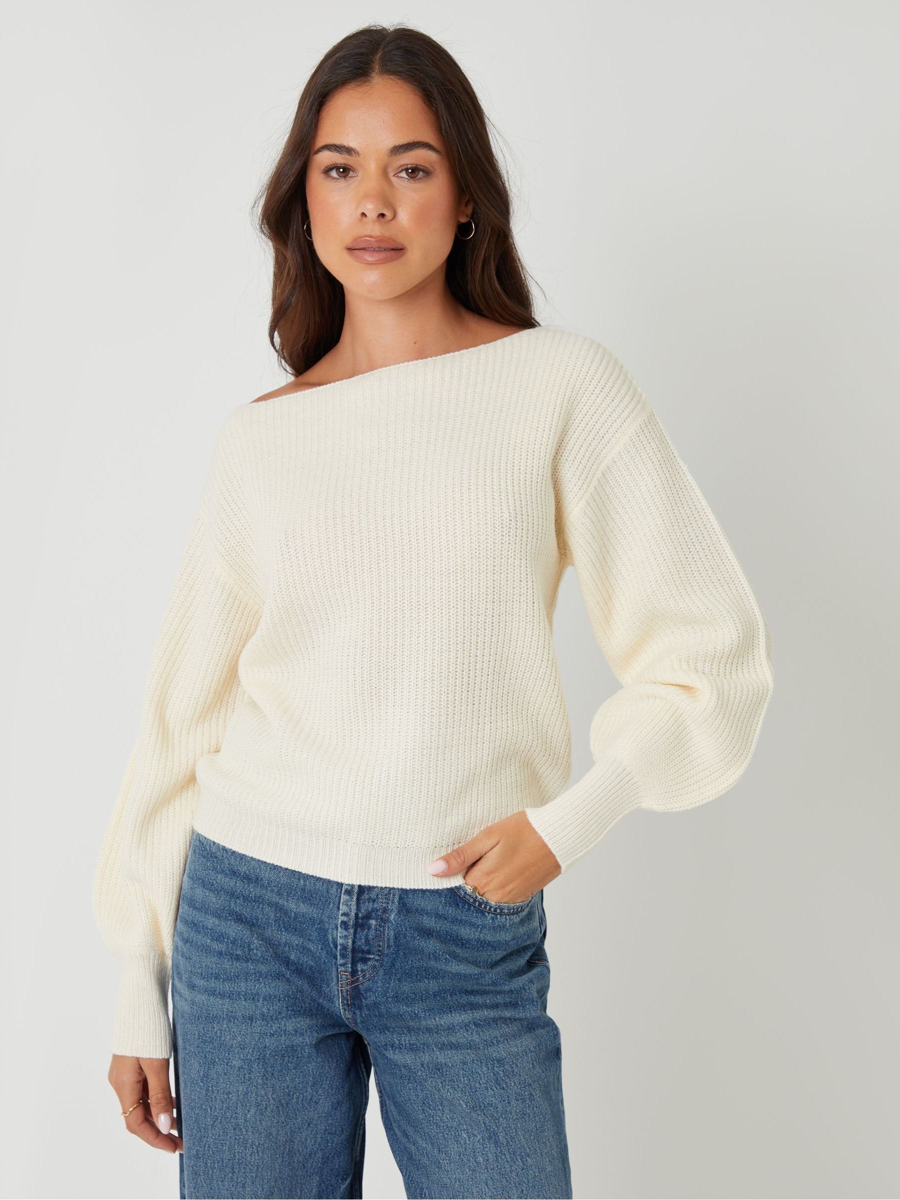 Threadbare Cream Chunky Knit Slash Neck Jumper Threadbare Cream Chunky Knit Slash Neck Jumper