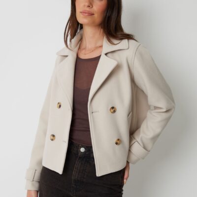 Threadbare Cream Faux Wool Cropped Trench Coat