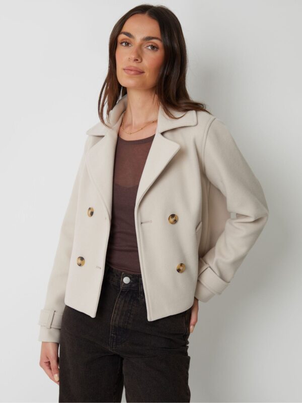 Threadbare Cream Faux Wool Cropped Trench Coat