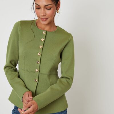 Threadbare Green Cinched Knitted Button Up Cardigan