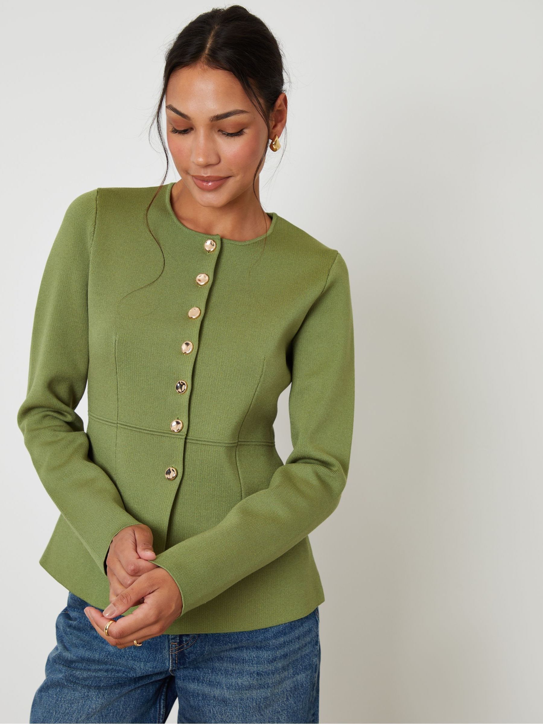 Threadbare Green Cinched Knitted Button Up Cardigan Threadbare Green Cinched Knitted Button Up Cardigan