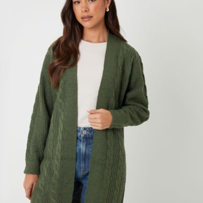 Threadbare Green Ladies Rozanna Cable Detail Cardigan