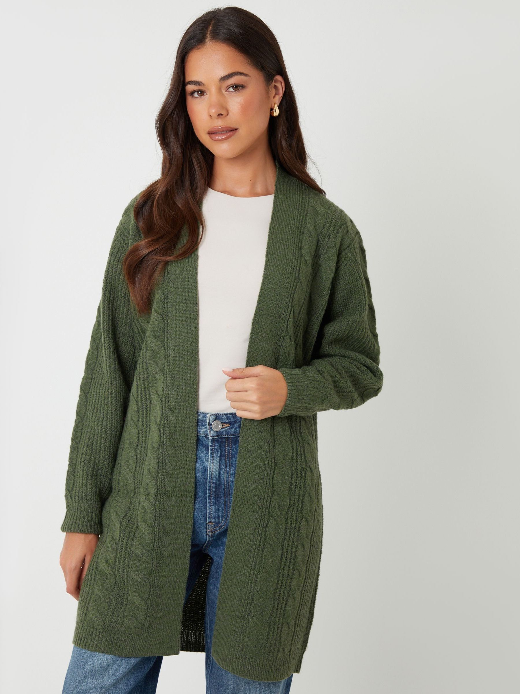 Threadbare Green Ladies Rozanna Cable Detail Cardigan Threadbare Green Ladies Rozanna Cable Detail Cardigan