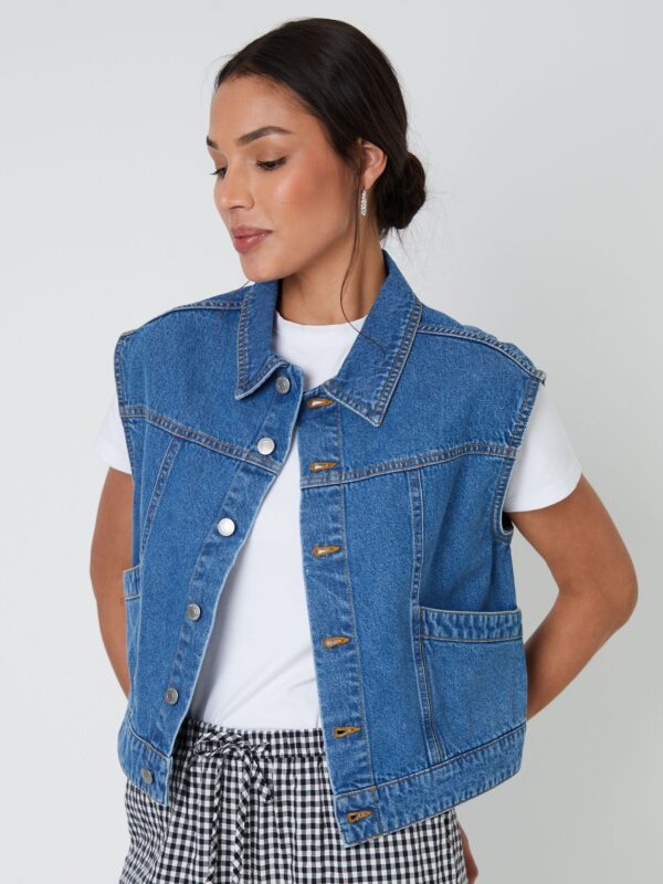 Threadbare Light Blue 100% Cotton Sleeveless Boxy Denim Jacket Vest