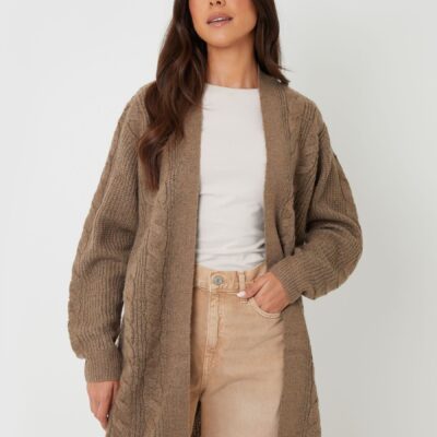 Threadbare Light Brown Ladies Rozanna Cable Detail Cardigan