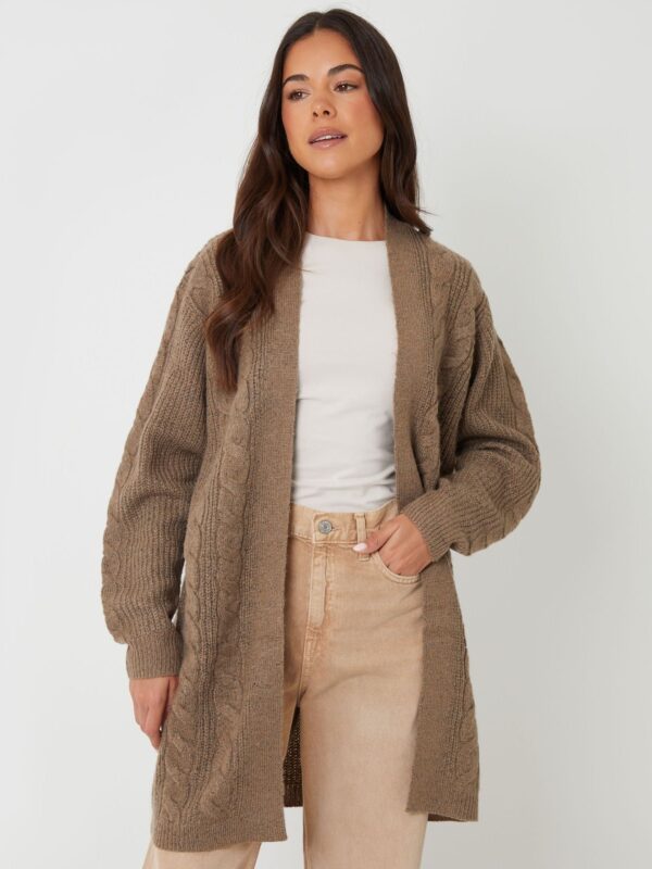 Threadbare Light Brown Ladies Rozanna Cable Detail Cardigan