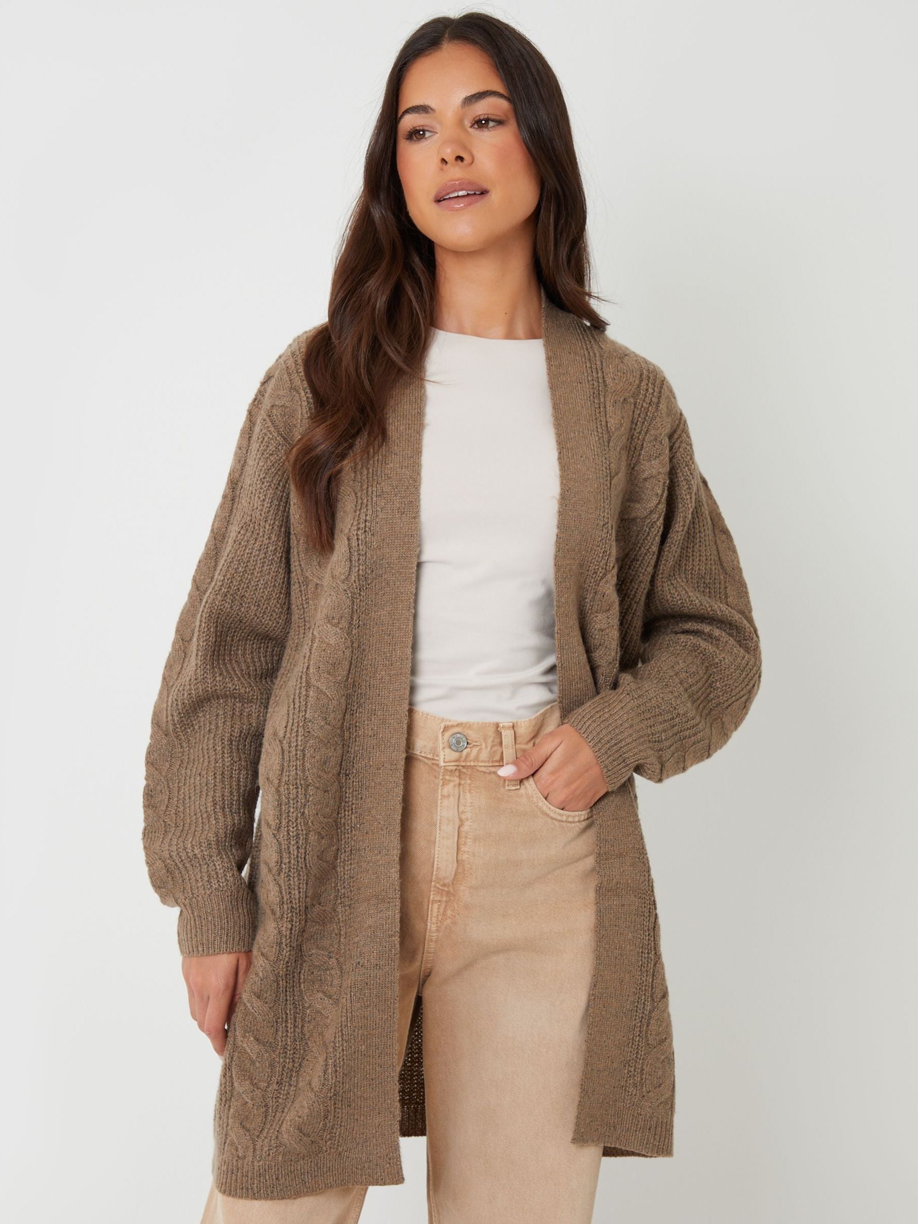 Threadbare Light Brown Ladies Rozanna Cable Detail Cardigan Threadbare Light Brown Ladies Rozanna Cable Detail Cardigan