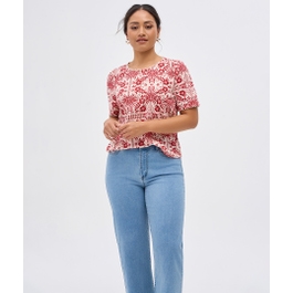 Trim Detail Print Knit Top