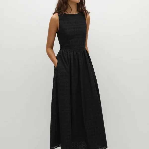 Tuva Midi Dress Agnes Broderie Anglaise Black