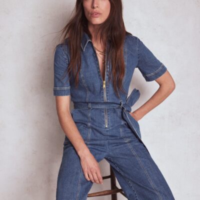 Boden Zip Up Denim Jumpsuit