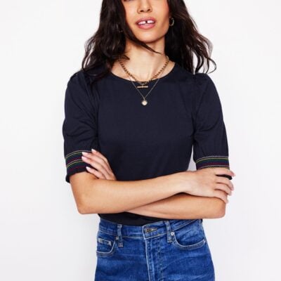 Boden Cotton Smocked Cuff Top