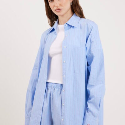 Ode Taylor Oversized Shirt Cornflower Chilli Stripe