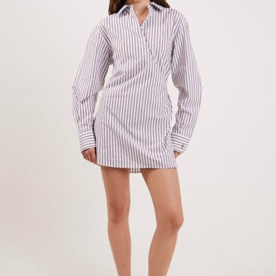 Ode Taylor Wrap Shirt Dress Walnut Stripe