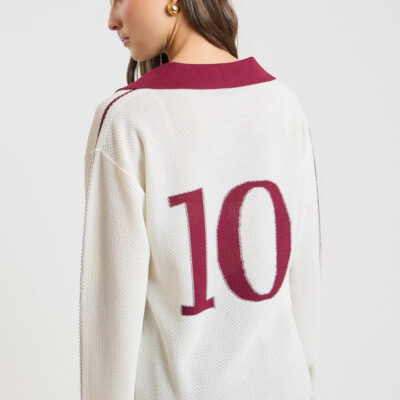 Stylerunner Eden Long Sleeve Knit Top Marshmallow/Plum Berry