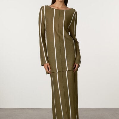 Zulu And Zephyr Olive Pinstripe Knit Top
