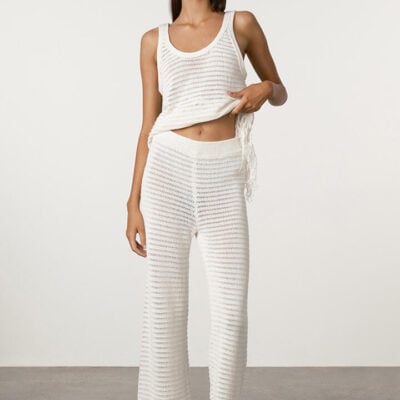 Zulu And Zephyr White Crochet Knit Pant