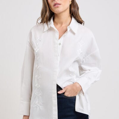 Something Very Special Emblem Long Sleeve Overshirt Standard White