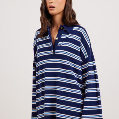 Stylerunner Spencer Knit Rugby Navy Blue Stripe