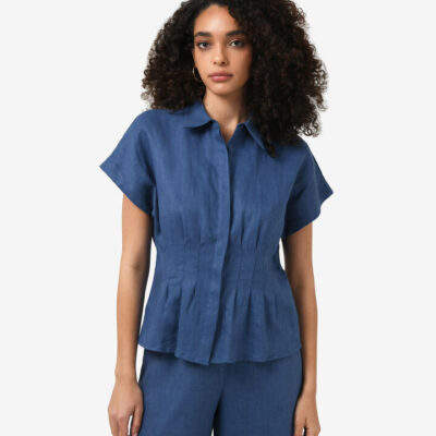 FORCAST Ami Linen Pleated Tuck Shirt