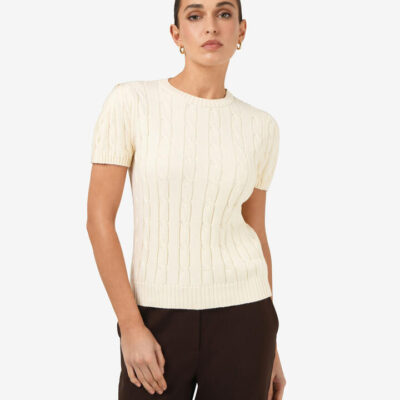 FORCAST Berry Puff Sleeve Cable Knit